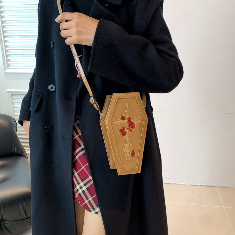 Cross-border new Halloween cross PU coffin bag European and American fashion personality funny shoulder messenger bag
