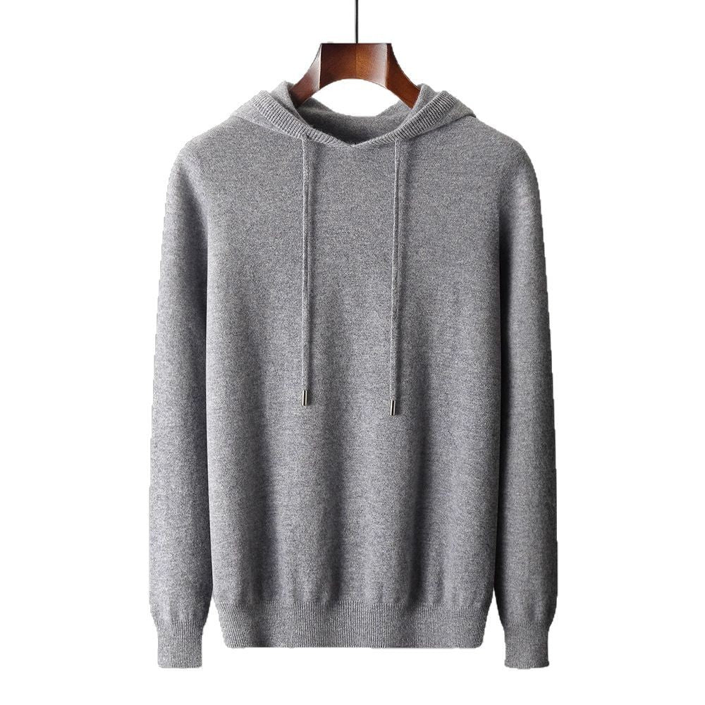 Men's first-line ready-to-wear hoodie pure wool sweater base shirt pullover hoodie business casual solid color sweater