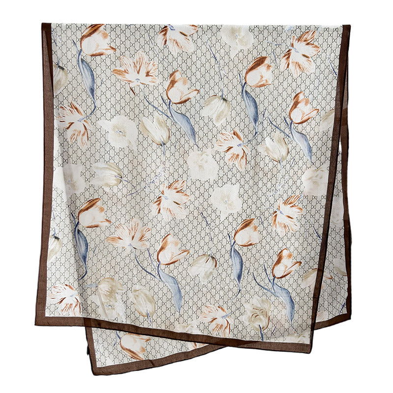 New printed silk scarf, thin gauze scarf, cotton and linen feel scarf for women in autumn and winter, high-end long warm shawl