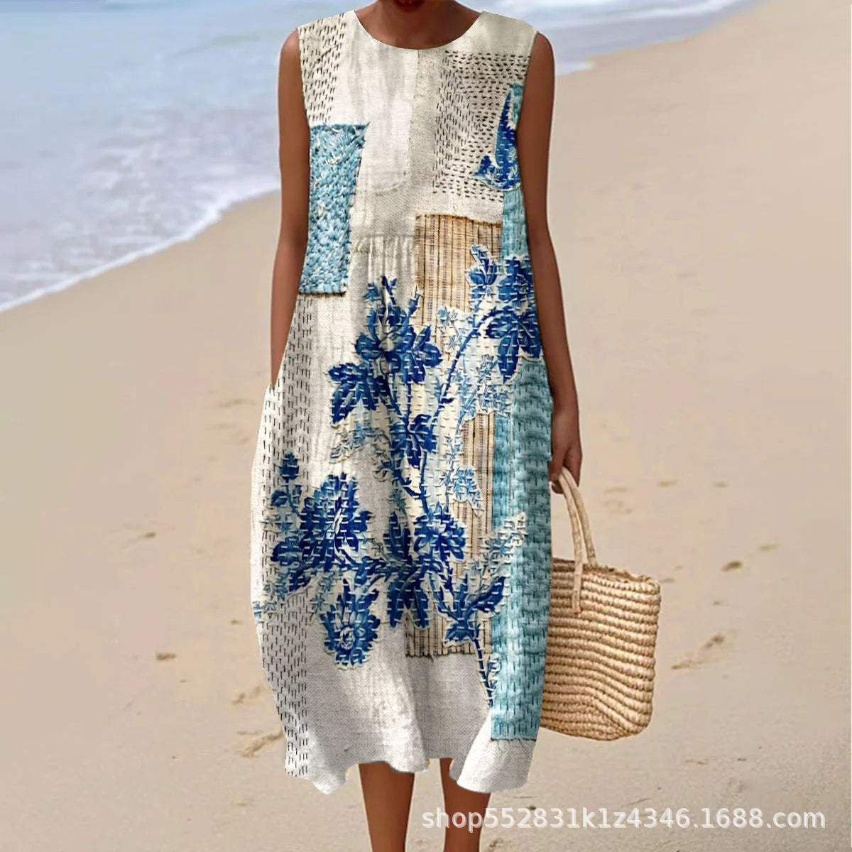2025 European and American spring and summer new sleeveless casual printed temperament long dress slim small fresh casual dress