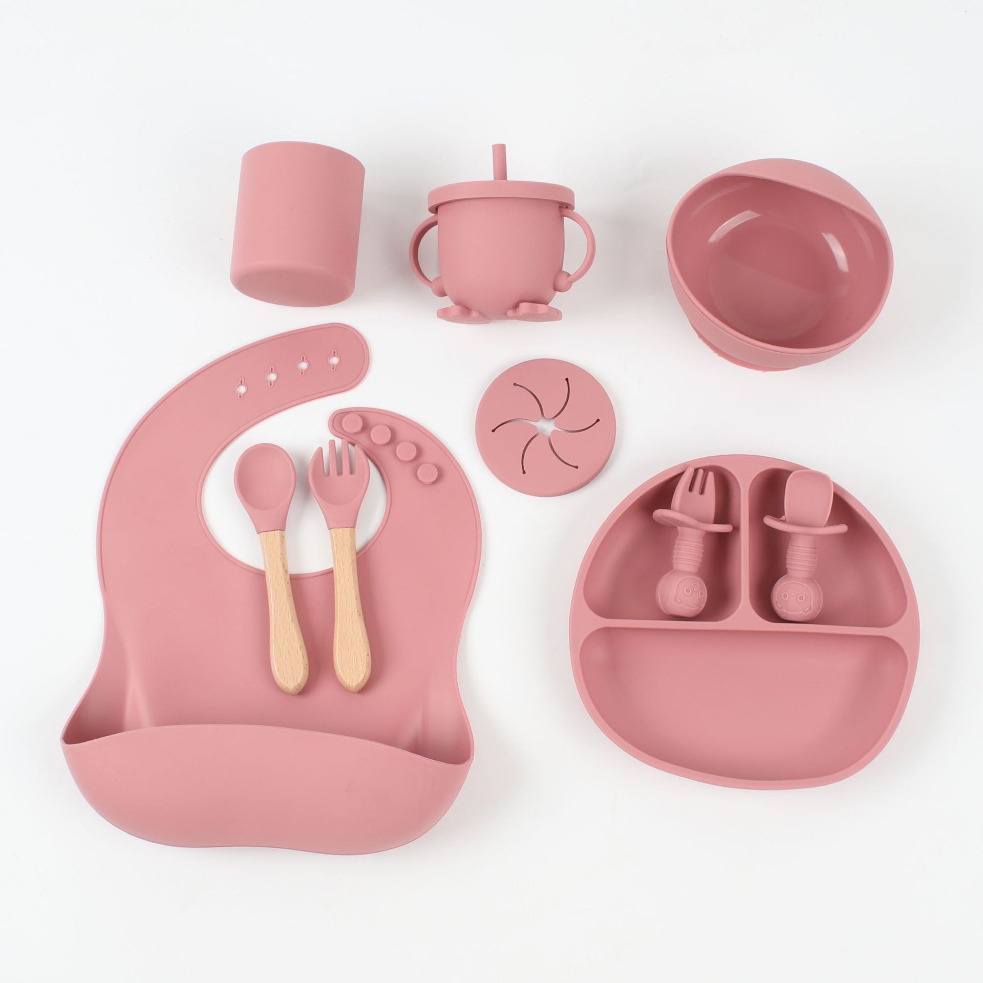 Silicone dinner plate, baby bib, baby tableware set, shatter-resistant cup feeding set, baby supplies 10-piece set