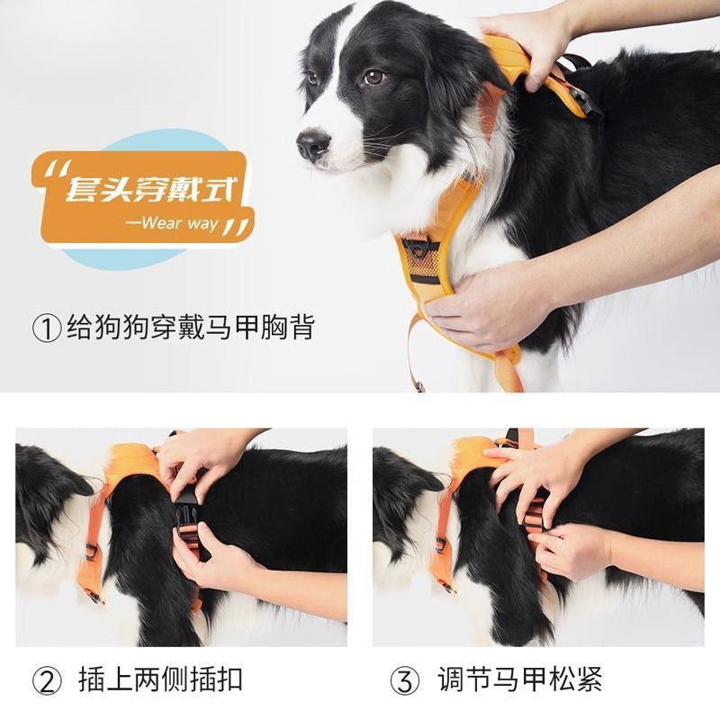 Dog traction rope chest and back integrated retractable dog walking rope medium and large dog vest-style harness to break free