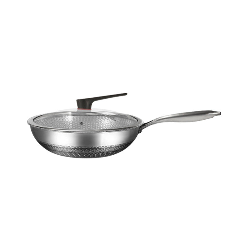 Factory direct supply double-sided honeycomb 316 stainless steel frying pan three-layer steel uncoated non-stick pan low smoke flat bottom pan