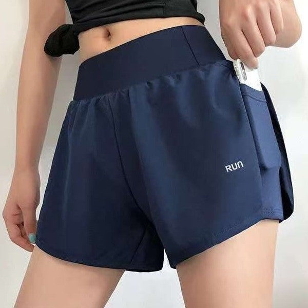 Sports shorts fake two-piece anti-exposure fitness high waist thin yoga pants three-quarter breathable running summer hip lift