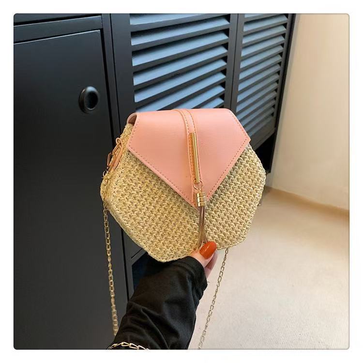 Beach bag women 2025 new fashion straw bag woven women's bag Korean style chain shoulder crossbody tassel small bag