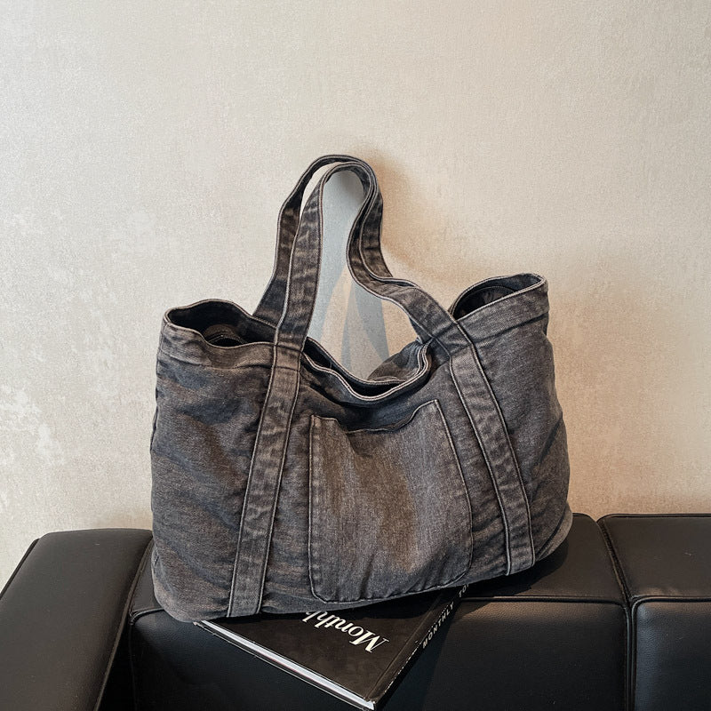 Street fashion new denim tote bag women's fashionable simple versatile shoulder bag travel leisure messenger bag