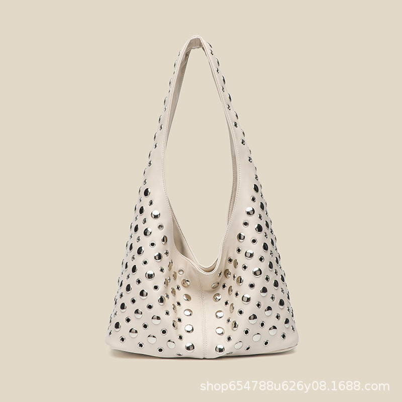 European and American fashion women's bags 2025 new casual personality trendy cool polka dot rivet underarm bucket shoulder tote bag