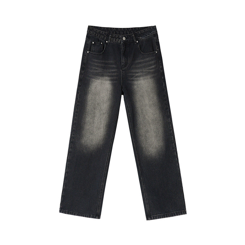 MYQ Retro Gradient Washed Jeans Men's Spring Loose Wide-leg Pants Korean Style Trendy Straight Long Pants