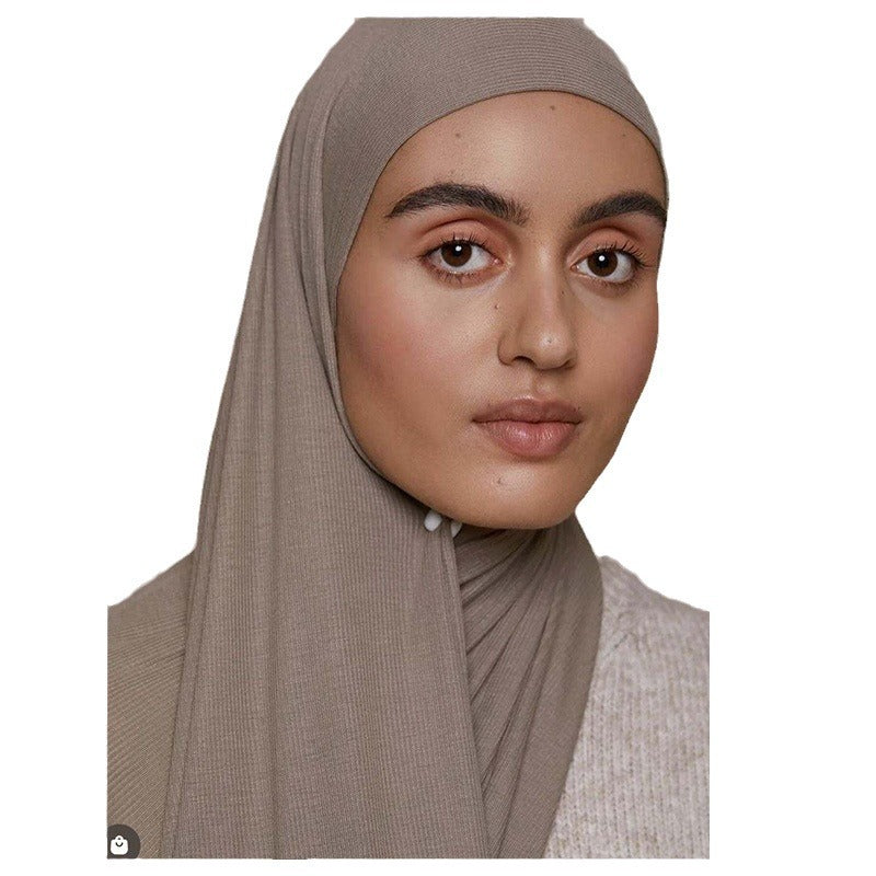 New bamboo fiber jersey elastic breathable ribbed knitted scarf women's solid color soft striped headscarf pit stripes