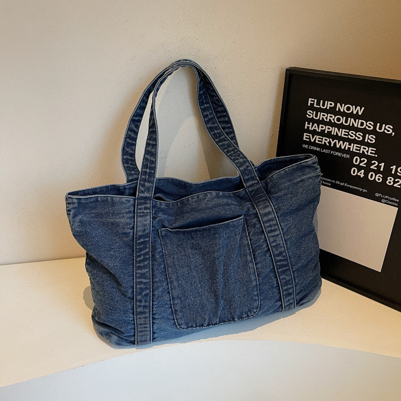 Street fashion new denim tote bag women's fashionable simple versatile shoulder bag travel leisure messenger bag