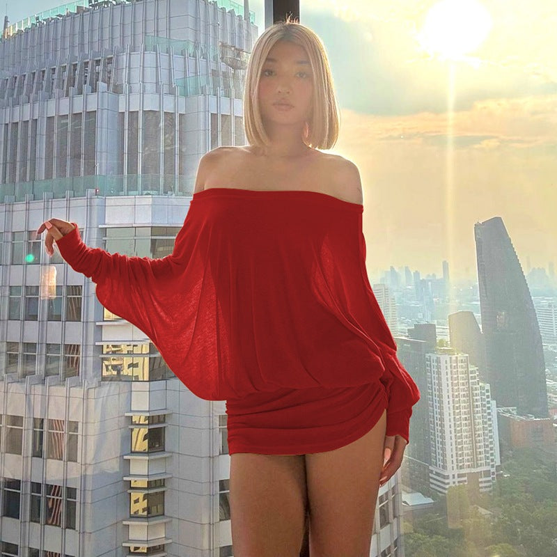 European and American style women's clothing 2025 spring new sexy pure desire style one-shoulder pleated tight hip dress