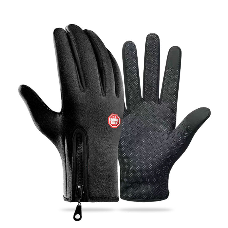 Outdoor cycling gloves, sports skiing and mountaineering gloves, autumn and winter touch screen non-slip waterproof windproof fleece warm