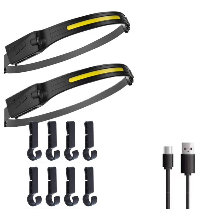 New silicone wave sensor COB headlight outdoor riding light USB charging night running light LED strong light headlight