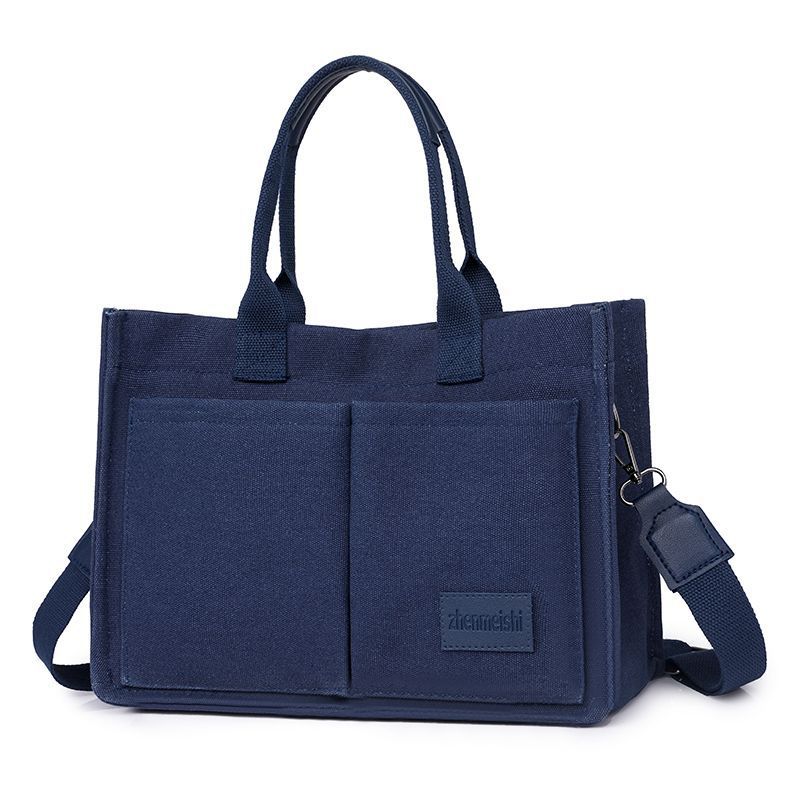 Cross-border canvas bag women's large capacity multi-pocket ladies bag trendy crossbody bag wide shoulder strap handheld tote bag
