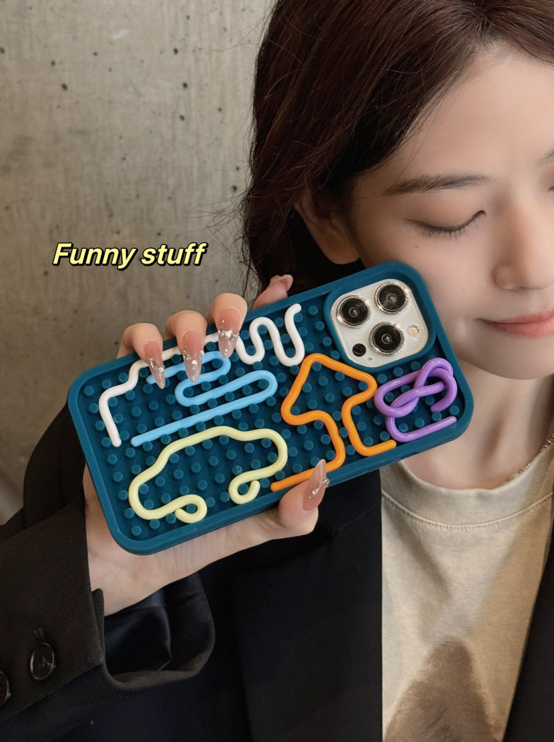 Suitable for iPhone 16 hot-selling 3D stereo silicone color line children's educational sensory decompression version mobile phone protective cover