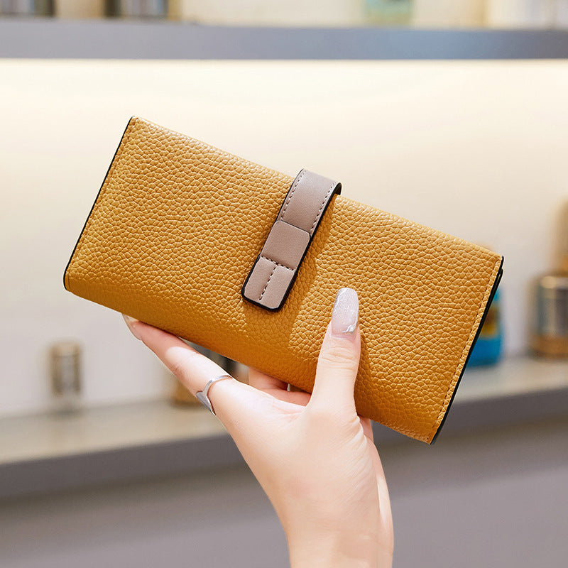 summer new Korean style small fresh color matching ladies long wallet small multifunctional buckle clutch bag