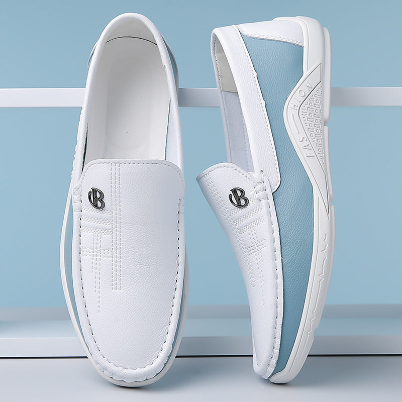 Summer leather shoes soft leather men's shoes soft sole men's business casual white shoes British fashion slip-on shoes