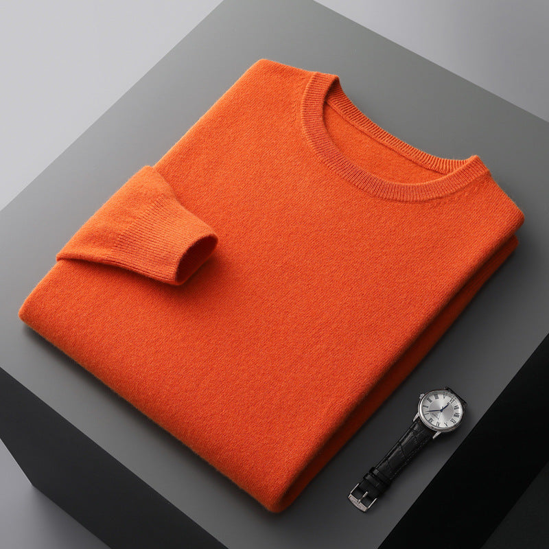 Autumn and winter new first-line ready-to-wear 100 full wool sweater men's round neck long-sleeved pullover sweater solid color knitted bottom