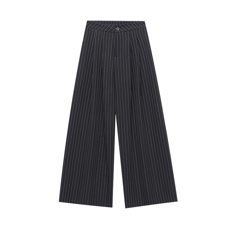 Moqie high-end commuter style Laoqian drape high waist slim casual striped suit wide leg pants MQ0488