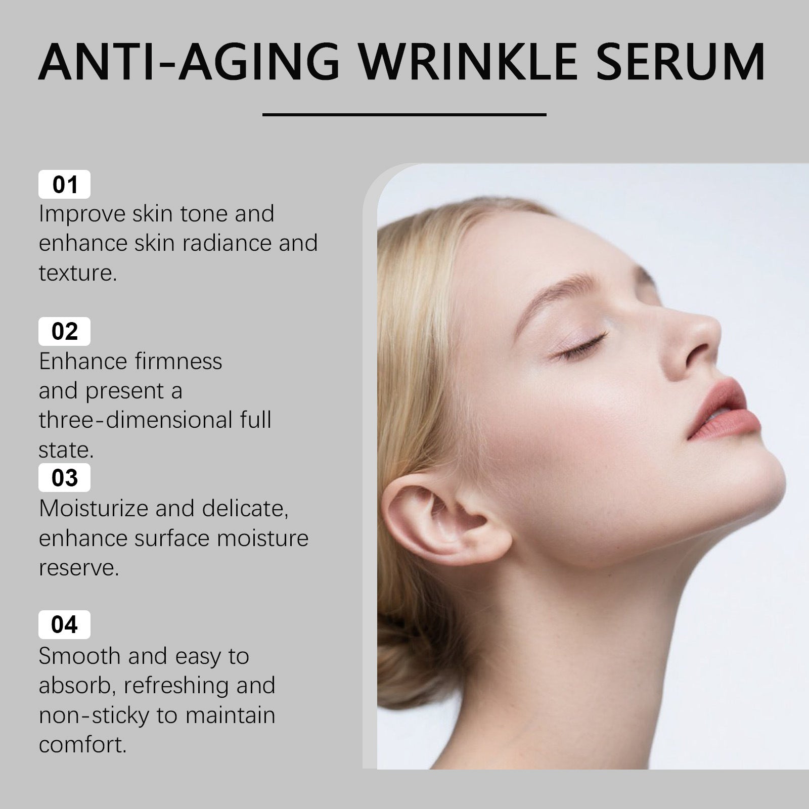 Retinol serum deeply moisturizes and brightens the face, balancing water and oil, refining pores and nourishing the skin for smoothness.