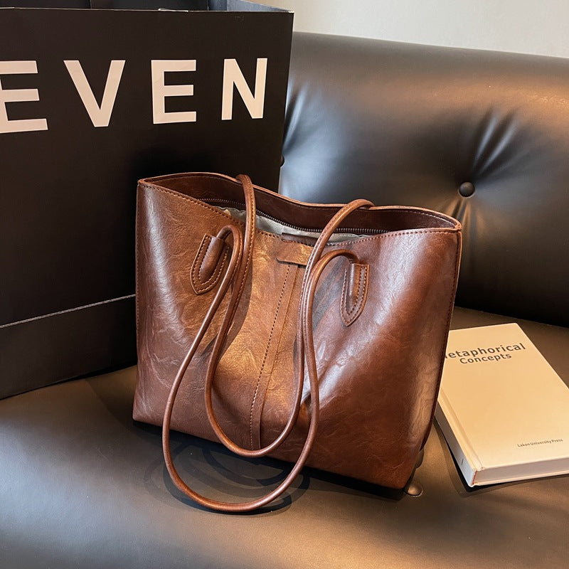 Cross-border foreign trade source factory retro high-end large-capacity bag texture tote bag simple and fashionable shoulder bag