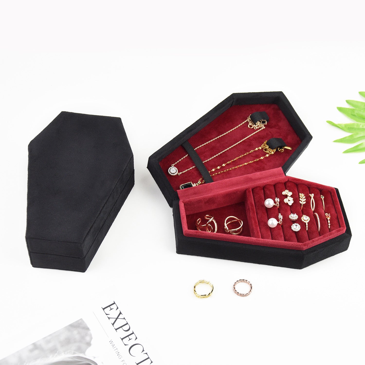 Jewelry Storage Box Halloween Black Velvet Necklace Coffin Velvet Cloth Jewelry Storage Jewelry Box