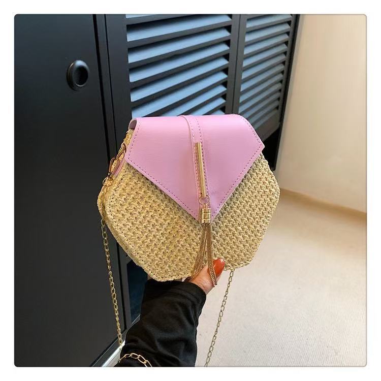 Beach bag women 2025 new fashion straw bag woven women's bag Korean style chain shoulder crossbody tassel small bag