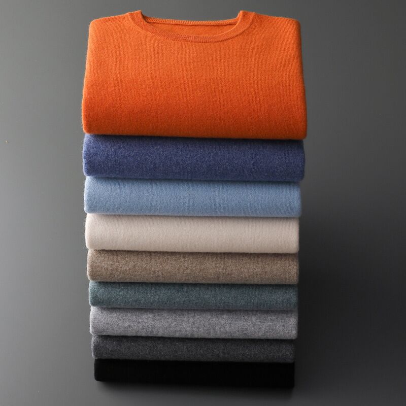Autumn and winter new first-line ready-to-wear 100 full wool sweater men's round neck long-sleeved pullover sweater solid color knitted bottom