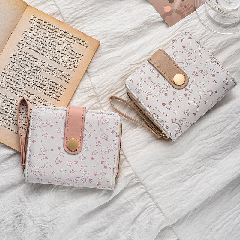 Cross-border simple cute kitten Japanese style ladies buckle coin slot handbag female multifunctional short wallet