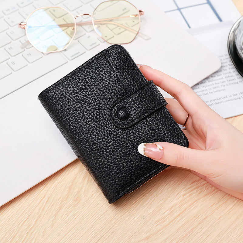 New women's short wallet women's lychee pattern accordion card holder multiple card slots Korean style fashion card holder ID card trend