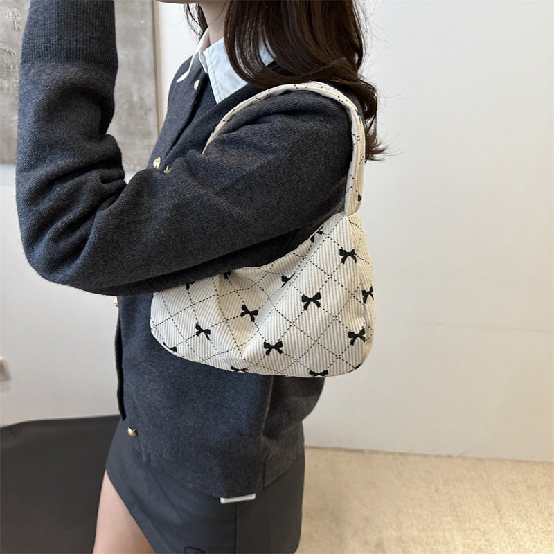 Corduroy fashion handbag cloth bag women's bag new autumn underarm bag bow print simple fashion shoulder bag