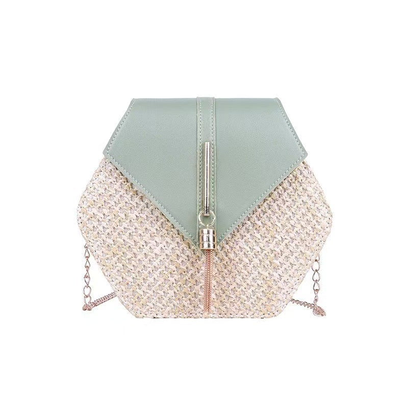 Beach bag women 2025 new fashion straw bag woven women's bag Korean style chain shoulder crossbody tassel small bag