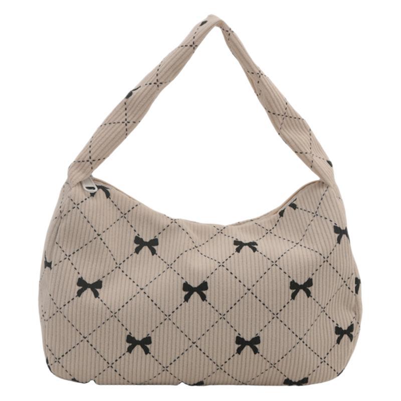 Corduroy fashion handbag cloth bag women's bag new autumn underarm bag bow print simple fashion shoulder bag