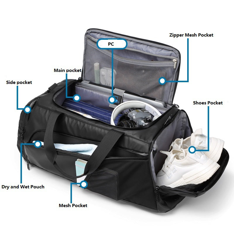 Large capacity travel bag, dry and wet separation fitness bag, multifunctional backpack, waterproof basketball helmet bag for men