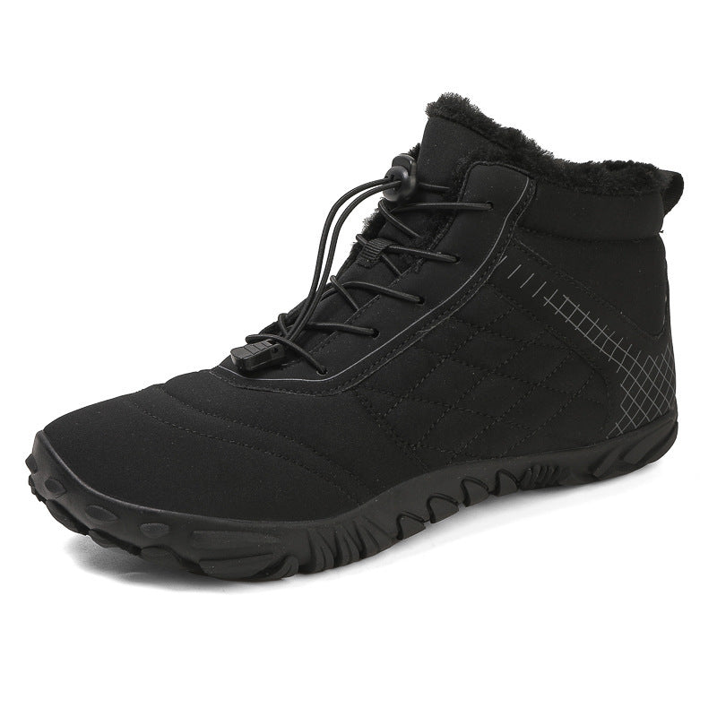 Cross-border new winter cotton boots men's casual barefoot cotton shoes women's plus velvet thickened snow boots couple warm hiking shoes