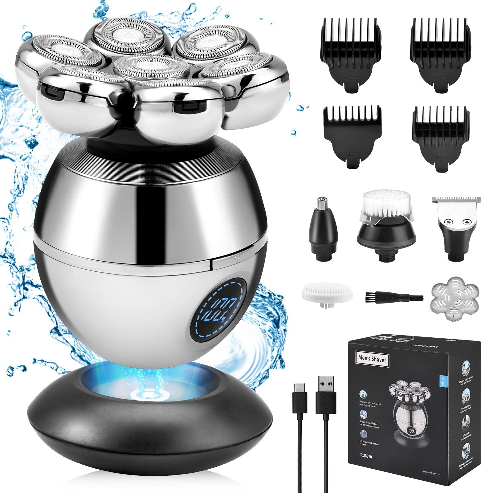 7-head electric rechargeable shaver for men to shave their heads professional hair clipper multifunctional shaver