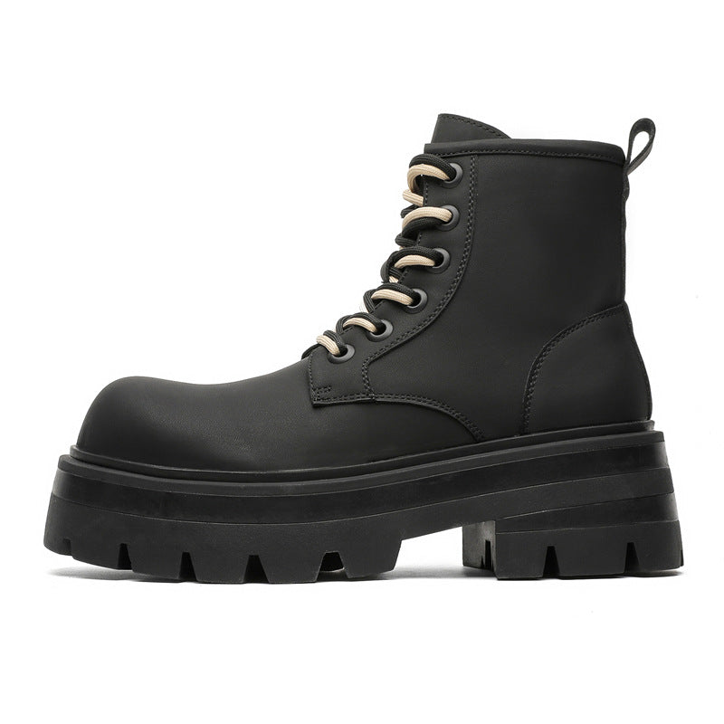 New Men's Couple Boots Autumn and Winter Plush Leather Boots Thick-soled Height-enhancing Martin Boots 7430-J