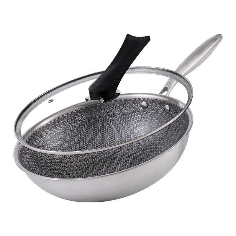 Factory direct supply double-sided honeycomb 316 stainless steel frying pan three-layer steel uncoated non-stick pan low smoke flat bottom pan