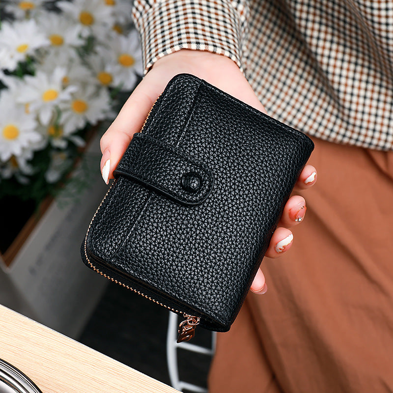 New women's short wallet women's lychee pattern accordion card holder multiple card slots Korean style fashion card holder ID card trend