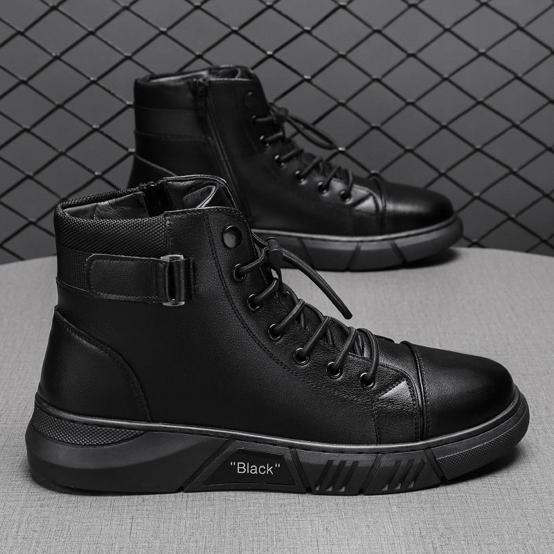 Fashion Martin boots men's high-top men's casual leather boots cross-border hot-selling large size British men's boots plus velvet for warmth