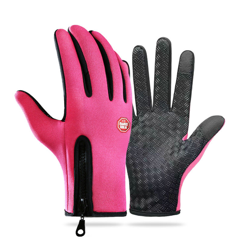 Outdoor cycling gloves, sports skiing and mountaineering gloves, autumn and winter touch screen non-slip waterproof windproof fleece warm