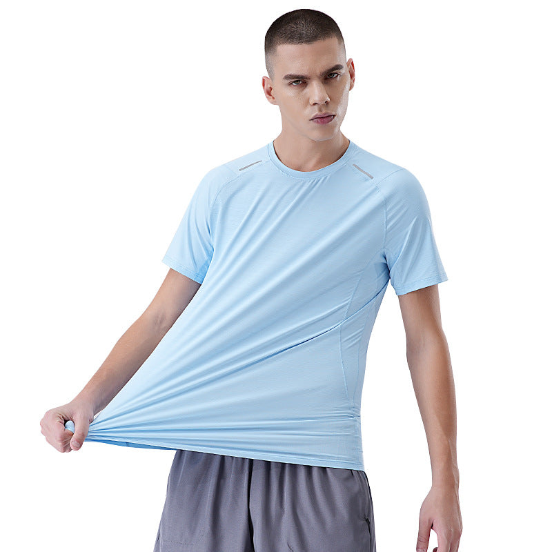 Cool short-sleeved T-shirt men's 2025 summer new outdoor lightweight comfortable sports round neck fitness running tops
