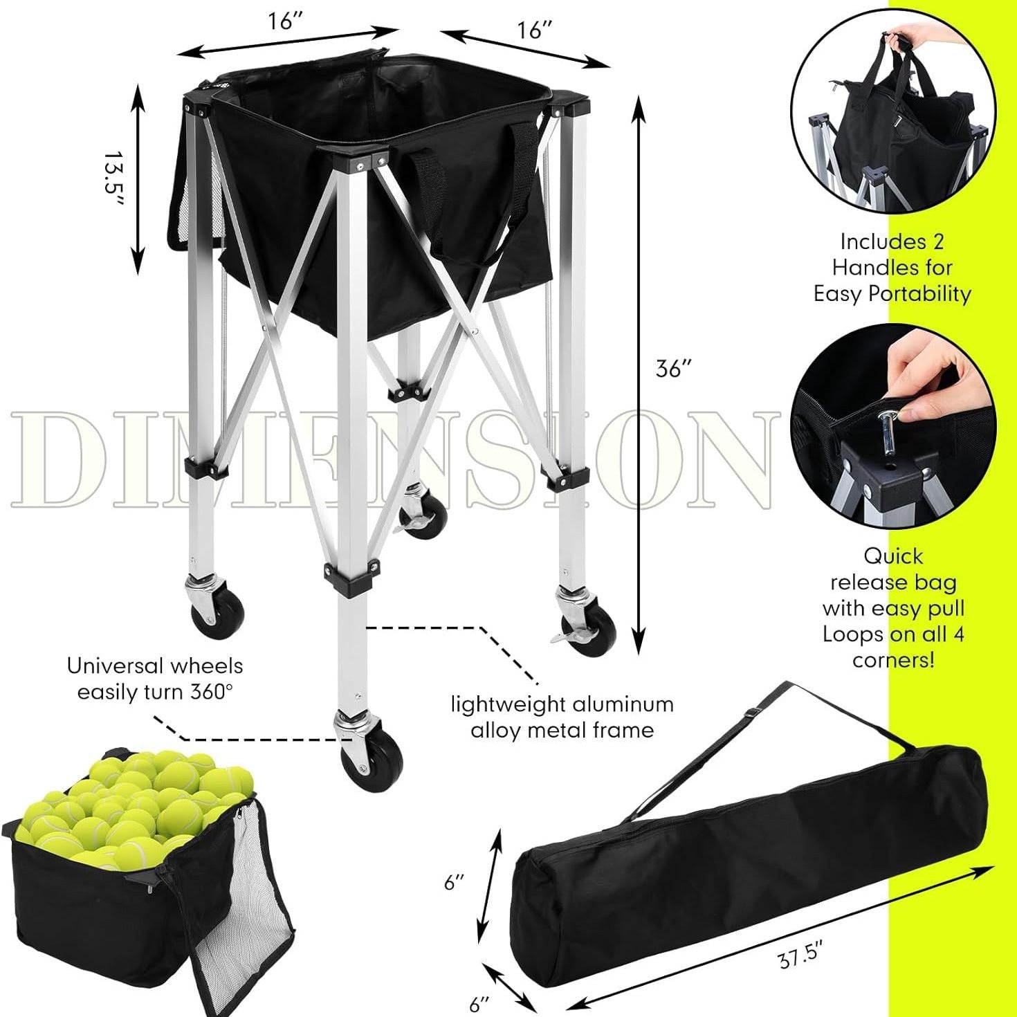 Folding tennis racket aluminum alloy tennis cart portable mobile coach car ball picking basket tennis packaging ball basket