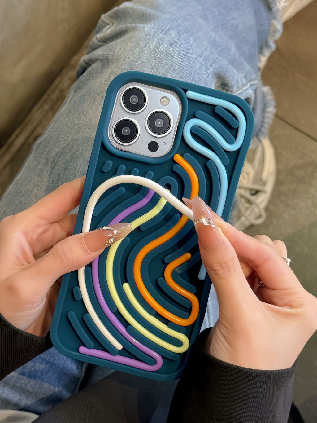 Suitable for iPhone 16 hot-selling 3D stereo silicone color line children's educational sensory decompression version mobile phone protective cover