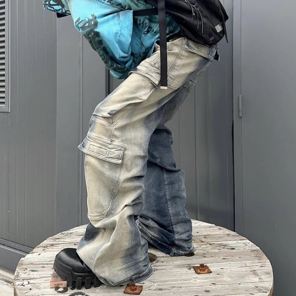 MIJKO men's and women's urban RICK unisex trousers washed wide-leg multi-pocket gradient jeans trend