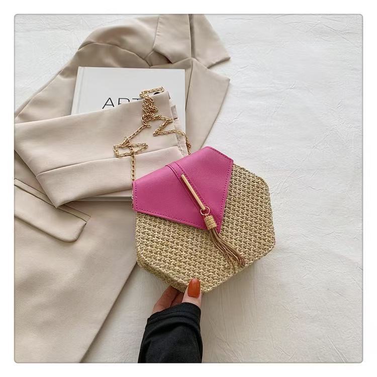 Beach bag women 2025 new fashion straw bag woven women's bag Korean style chain shoulder crossbody tassel small bag