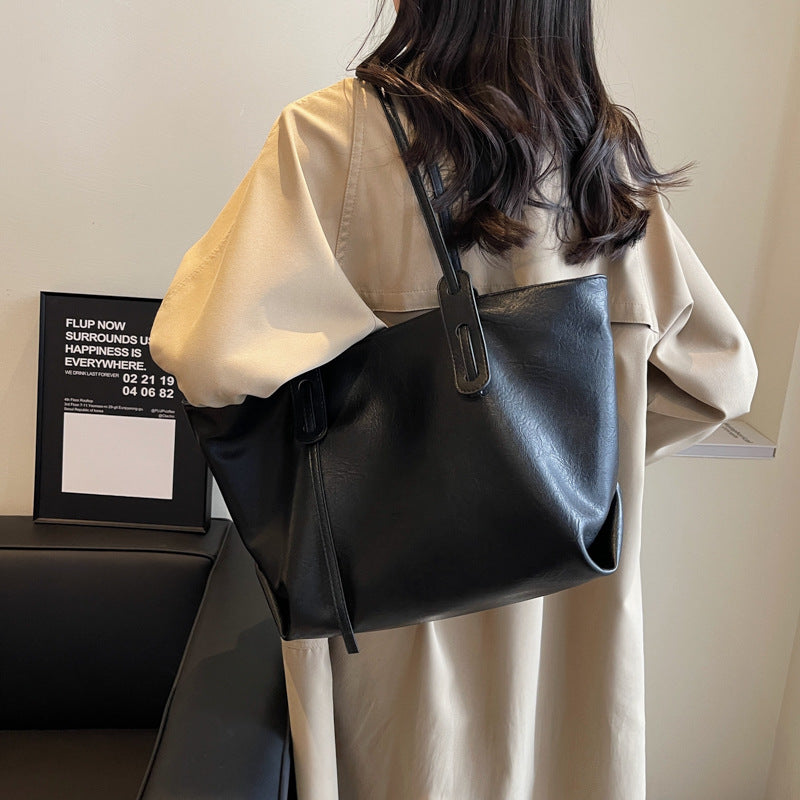 Popular soft-surface large-capacity bag for women new retro simple versatile shoulder bag tote bag for work commuting
