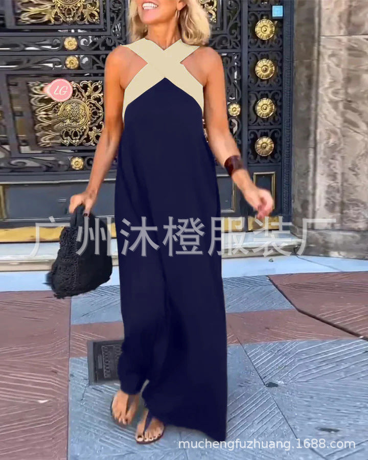 2025 summer new cross-border women's clothing AliExpress foreign trade long skirt cross sexy back dress