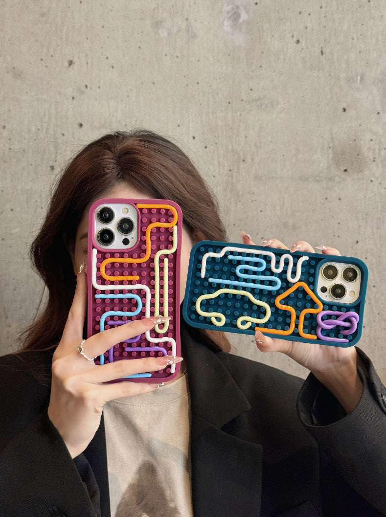 Suitable for iPhone 16 hot-selling 3D stereo silicone color line children's educational sensory decompression version mobile phone protective cover