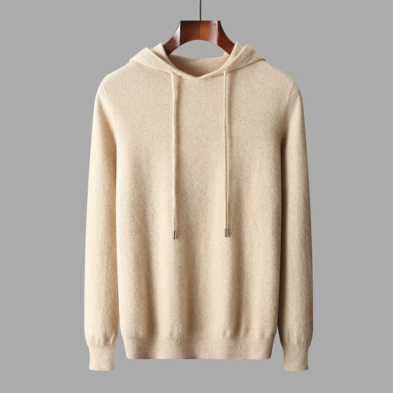 Men's first-line ready-to-wear hoodie pure wool sweater base shirt pullover hoodie business casual solid color sweater